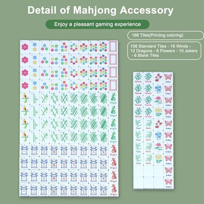 160 Pcs Green American Mahjong Only, 1.2 x 0.8 Inches Flowers Theme Melamine Mahjong Tiles, Hand Carved Pattern for Mah Jong Games, Adult Classic Board Games, Beginners, Mah Jong Lovers - color: Fresh Color, style: Classic