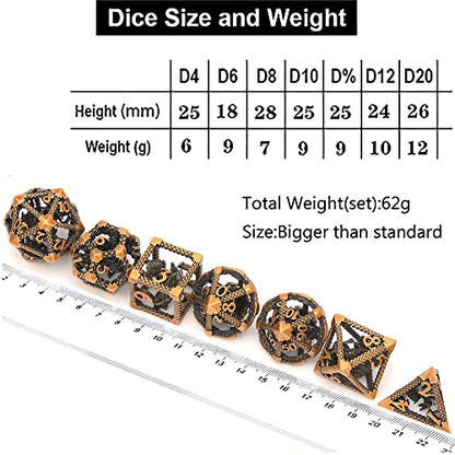 Hollow DND Dice Set, Metal Dice 7-Piece RPG Gaming Dice for D and D Pathfinder, MTG and Other Tabletop Role-Playing Games (Gold and 3D Dragon) - color: 3d Dragon Gold