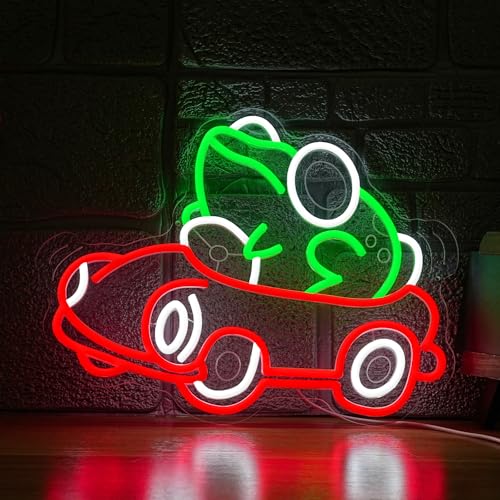 Frog Car Neon Sign Frog Driving Car Neon LED Light Cute Animal Toad Light Sign for Wall Decor Man Cave Game Room Playroom Zoo Party (12.6 * 16.54In) - style: Frog Car
