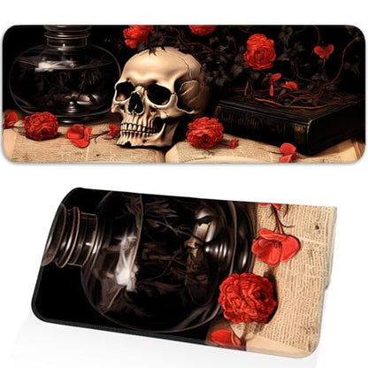 Mouse Pad, Premium Textured Waterproof Gaming Mouse Pad with Non-Slip Rubber Base, Large 31.5 x 11.8 Inch Desk Pad for Laptop, Office and Home (Floral) - color: Flower Skull