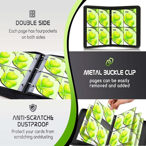 Trading Card Binder 4 Pocket,400 Pocket Card Collection Binder with 50 Removable Sleeves,PU Waterproof Top Card Book,3-Ring Zipper Collectible Trading Card Album for MTG/TCG/Card Holder Gift（(Leaf） - color: Leaf, size: Small