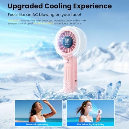 HandFan Upgraded Misting Fan with LED Display – Extreme Cooling Portable Handheld Fan with Water Mist Spray, 50% Stronger Airflow & Quieter, Personal Mister for Travel/Park/Disney/Beach/Concert/Game - color: Blush Pink