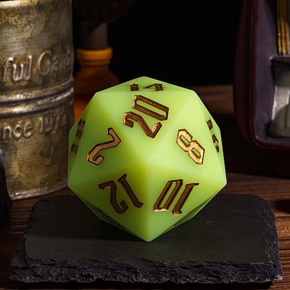 55mm Silicone D20 DND Dice, Large D20 Single 20 Sided Dice | Glow-in-the-Dark D20 Giant Dice with Gift Box for Dungeons and Dragons RPG Bar Pub Club Party Games (Olivine/Gold) - color: Olivine/Gold