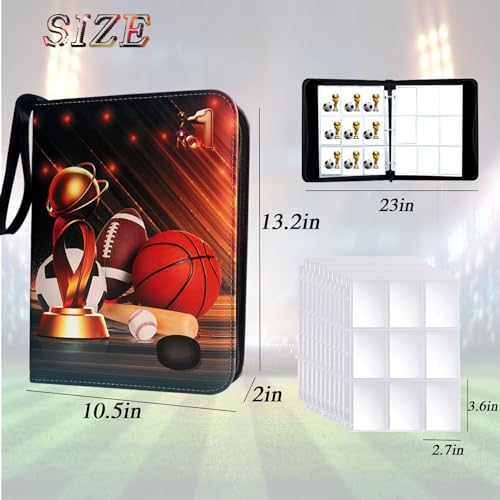 Sports Card Binder 900 Pockets Trading Card Binder with 50 Sleeves Fits 900 Sport Cards, Sports Card Holder Binder with Zipper, Soccer Football Baseball Basketball Hockey Card Gifts Collection Storage - size: 900 Pockets Sports