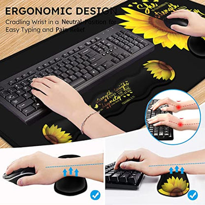 Gaming Black Mouse Pad + Keyboard Wrist Rest XL Large Mouse Mat Sunflower Christian Verse Proverbs 31-25 Extended Desk Pad Non-Slip Rubber Mice Pads Stitched Edges Pad (31.5x11.8 in) - color: JV-mouse pad-8-3