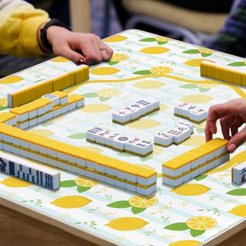 Yellow Lemon Mahjong Mat 31.5"x31.5", Summer Citrus Lemon Stripes Non-Slip Noise Reduction Gaming Mat for American Mahjong Poker Card Board Games Dominoes - color: Citrus Lemon