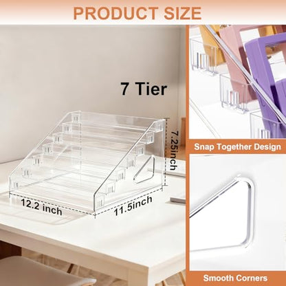5 & 7 Tier Trading Card Display Stand, 12" Acrylic Card Stands for Display, versatile Card Stands for Sports Cards, Graded & Greeting Cards, Postcards, Vendor Stickers, with Snap-On Assembly（ 7 Tier ） - size: 7 Tier