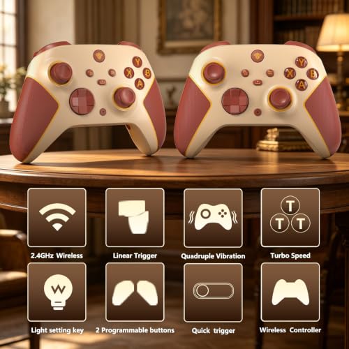 Wireless 2.4GHz Controller for Xbox One Controller with 7 Colors RGB Light,Compatible With Xbox Series S|X Consoles,Steam,PC,with 1000mAh Battery/Hall Effect Sticks/Turbo/Programmable/3.5mm Audio Jack - color: Beige Yellow