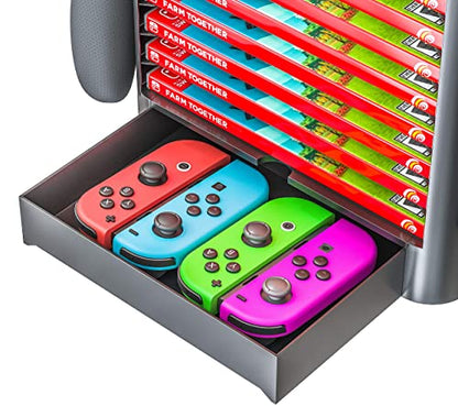NS Compatible Nintendo Switch Games Holder, Nintendo Switch Stand - Black | Holds up to 10 Game Case & 4 controllers Game Disk Rack, Switch Holder Stand for Gamers, Nintendo Switch Accessories - color: Black