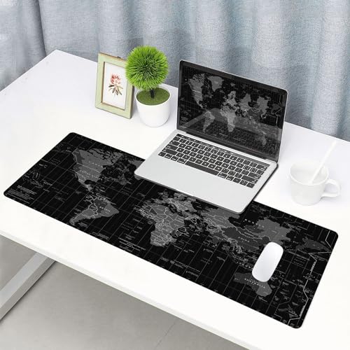 Large Gaming Mouse Pad with Stitched Edges, Desk Mat Extended Keyboard Pad, Non-Slip Rubber Base Desk Pad for Laptop, Office, Home, 31.5X11.8 inch Black World Map - color: 17 Black World Map