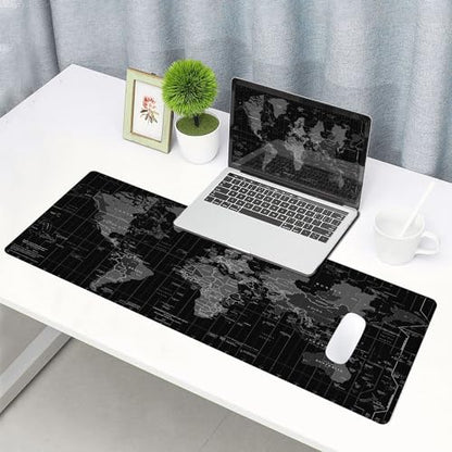 Large Gaming Mouse Pad with Stitched Edges, Desk Mat Extended Keyboard Pad, Non-Slip Rubber Base Desk Pad for Laptop, Office, Home, 31.5X11.8 inch Black World Map - color: 17 Black World Map