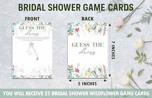 Find The Dress Game Cards, Wildflower Bridal Shower Games Card, Floral Wedding Shower Games Set, 25 Game Cards for Bridal Shower Wedding Bachelorette Engagement, 11 - style: Find The Dress