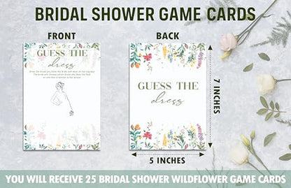 Find The Dress Game Cards, Wildflower Bridal Shower Games Card, Floral Wedding Shower Games Set, 25 Game Cards for Bridal Shower Wedding Bachelorette Engagement, 11 - style: Find The Dress