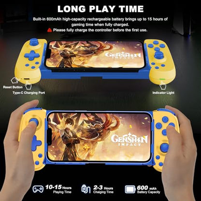 arVin Wireless Game Controller for iPhone 15/15 Plus/15 Pro/15 Pro Max/14/13/12/iPad/Android/Samsung Galaxy 23/22/21/Tablet/Switch/PS4/PC Gamepad with Hall Effect Joystick/Turbo/6-Axis Gyro/Vibration - color: Yellow&Blue, size: Standard Version(D6)