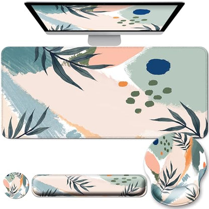 Desk Mat Set Keyboard and Mouse Pad with Wrist Rest Support | Ergonomic,Pain Relief, 4-in-1 Large Big Mousepad Computer Mats,Desk Pad Matt Mats for Desktop Home & Office - color: O-Leaves 2
