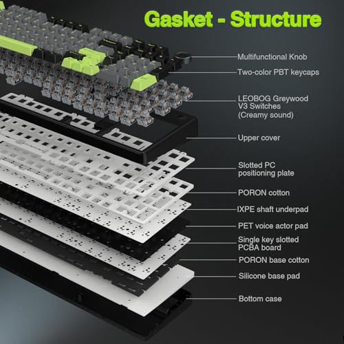 AULA F99 Pro Wireless Mechanical Keyboard with Knob,Creamy Sound,Tri-Mode BT5.0/USB-C/2.4GHz Hot Swappable Keyboard,Gasket Structure,RGB Backlit Computer Gaming Keyboards - color: With Knob-Black&Grey&Green