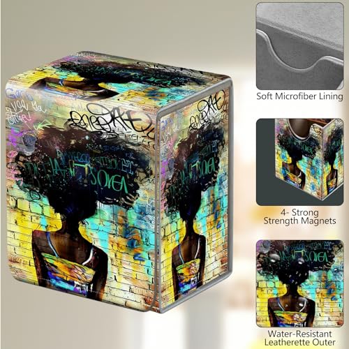 Card Deck Box, Card Storage Box Fits 100+ Single Sleeved Cards, Large Capacity PU Leather Card Storage Box with Strong Magnet for Magic Commander TCG CCG, African Women - color: African Women