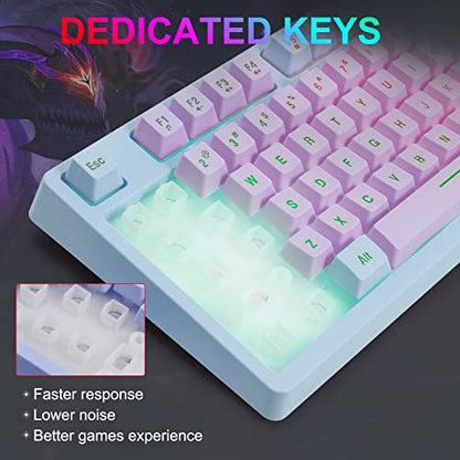 HUO JI Gaming Keyboard USB Wired with Rainbow LED Backlit, Floating Keys, Mechanical Feeling, Spill Resistant, Ergonomic for Xbox, PS Series, Desktop, Computer, PC, Purple Blue - color: Purple/Blue