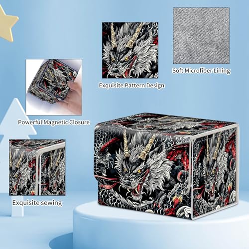 for MTG Commander Deck Box,Card Deck Box for Trading Yugioh MTG,Fits 100 Double Sleeved Cards,PU Leather Strong Magnet Case for Magic Commander TCG CCG,Black Cool Dragon - color: Black Cool Dragon