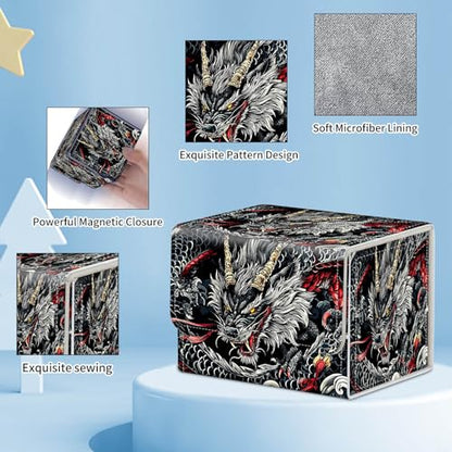 for MTG Commander Deck Box,Card Deck Box for Trading Yugioh MTG,Fits 100 Double Sleeved Cards,PU Leather Strong Magnet Case for Magic Commander TCG CCG,Black Cool Dragon - color: Black Cool Dragon