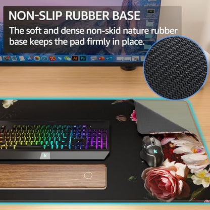 KTRIO Large Gaming Mouse Pad, Desk Mat, 31.5 x 15.7 in Peony Flower, XXL | Smooth Micro-Weave Surface, Artistic Pattern Design, Non-Slip Rubber Base, Durable Stitched Edges, Office & Home Use - color: Peony Flower, size: 31.5l X 15.7w Inches