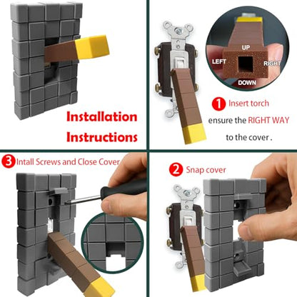 Game Room Light Switch Cover, 1 Toggles Blocks Light Switch Cover, My World Room Decor, 1 Gangs Standard Size for Fans Kids Bedroom Decoration, Yellow stick level