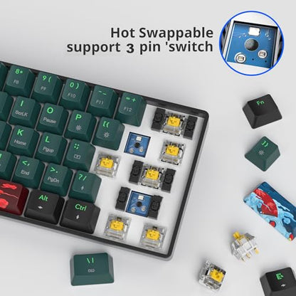 Fogruaden Wireless Gaming Keyboard, 60% Percent Mechanical Keyboard Wireless, Hot-Swappable Yellow Switch, RGB Wired/Bluetooth Keyboards for Win/Mac, 61 Keys NKRO (Soundwave) - color: Soundwave-61, size: Yellow Switch