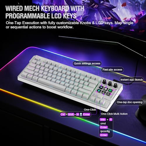 K1 Pro Macro Keyboard, Wired Only Full-Key Programmable On-Board Keypad, Custom Gaming Streaming Mechanical Keyboards with Screen & Knob, Gasket, RGB Backlit, Hot Swappable Shortcut Pad - color: White