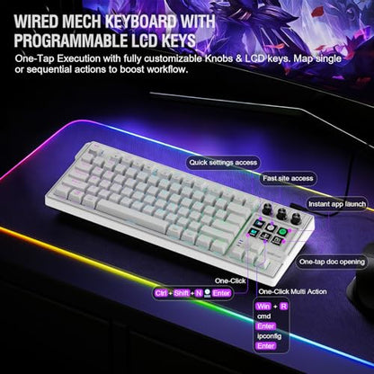 K1 Pro Macro Keyboard, Wired Only Full-Key Programmable On-Board Keypad, Custom Gaming Streaming Mechanical Keyboards with Screen & Knob, Gasket, RGB Backlit, Hot Swappable Shortcut Pad - color: White