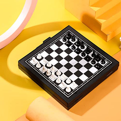 5 in 1 Magnetic Checkers Board Game Set, Travel Chess for Adults Teens | Magnetic Pieces Stay in Place, Compact Folding Board, Camping Trip Game, 5 Classic Games