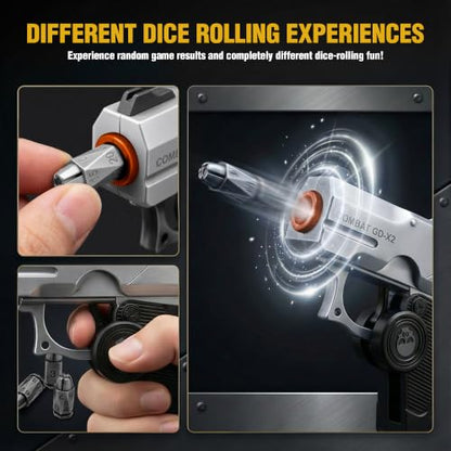 7 Piece Metal Polyhedral Bullet Dice Set with Shooting & Fidget Modes, Pistol Shaped Case & Bullet Dice for Cyberpunk Style Tabletop RPG Dice, Fidget Toy for Stress Relief (Silver) - color: Silver