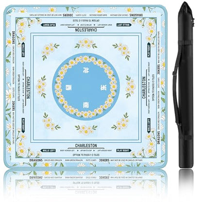 Crease-Free Mahjong Mat For Table American Mah Jongg Mats with Portable Bag Noise Reduction Non-Slip Table Cover 31.5*31.5in Large Waterproof Neoprene Pad For Poker Board Mah Jong Game Card Mahjongg - color: Daisy-1