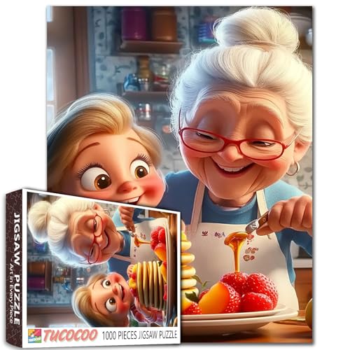 1000 Piece Jigsaw Puzzle for Adults Students Grandma and Granddaughter Making Pancakes in Kitchen Puzzles Happy Family Scene Vibrant Colors Art Home Decor Size 20X27 Inches Fun Gift Jigsaw Game - color: Puzzle-grandma-04