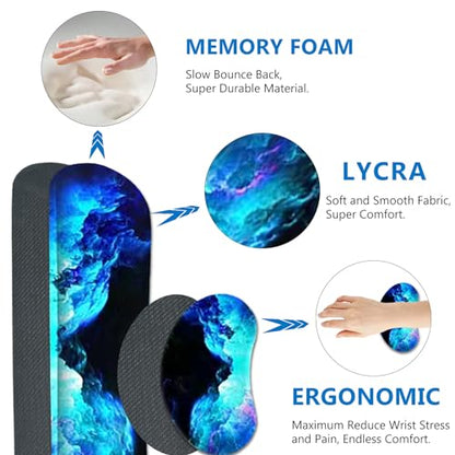 AIMSA Keyboard Mouse Pad Wrist Rest Set, Extended Desk Mat+ Ergonomic Mouse Pad with Wrist Rest+ Keyboard Wrist Support+ Coaster, 35x15.7in Large Mousepad for Home Office, Nebula Galaxy - color: Gorgeous Nebula Galaxy