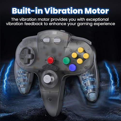 2 Pack Wireless N64 Controller for Switch 1 & 2,N64 Console,Gunmetal/Yellow | (Built-in Vibration) (Rechargeable) (3D Analog Stick), 2.4 GHz USB & N64 Receiver Made for Switch Online, Windows PC, macOS - color: Two Pack Gunmetal Grey/Clear Yellow