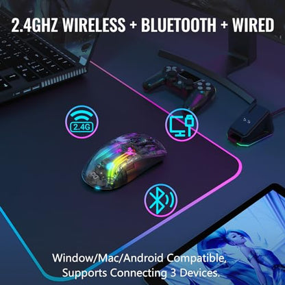 ATTACK SHARK X2 Pro Wireless Gaming Mouse with RGB Charging Dock,Tri-Mode PC Gaming Mice 2.4G/Bluetooth/Wired,Noiseless Mouse RGB Backlit,Transparent Shell,PixArt 3212 4000 DPI,for Win/MAC,Black - color: Black PRO