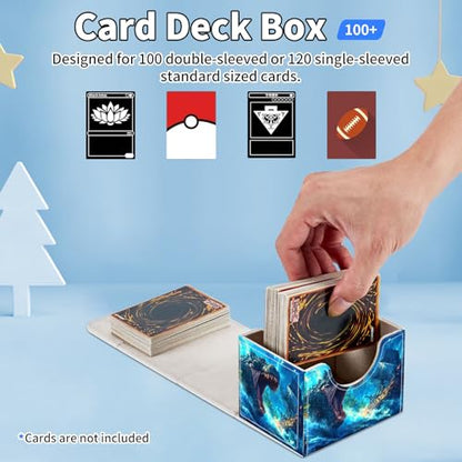 for MTG Commander Deck Box,Card Deck Box for Trading Yugioh MTG,Fits 100 Double Sleeved Cards,PU Leather Strong Magnet Case for Magic Commander TCG CCG,Dinosaur Ship Ocean - color: Dinosaur Ship Ocean