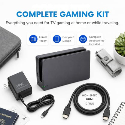 Dock Station for Nintendo Switch & OLED | 3-in-1 Replacement Dock | Original IC Chip, AC Charger, High-Speed HDMI Cable, 1080P Full HD Output TV Mode, Not Compatible with Switch 2