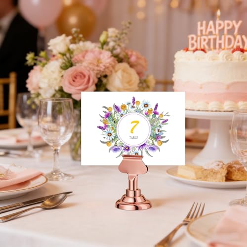 Urban Deco 16PK Table Number Holders Place Card Holders 1.7 Inch Table Card Holders Steel Card Holders for Photos, Food Signs, Memo Notes, Weddings, Restaurants, Birthdays(Rose Gold) - color: Rose Gold
