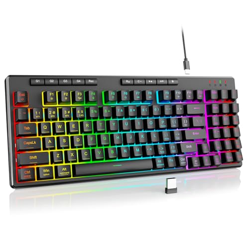 Redragon K517 Pro Wireless Gaming Keyboard, RGB Backlit, Tri-Mode BT/2.4GHz/USB-C, Mechanical Feel 94 Keys Computer Keyboard with 4 Macro Keys, Number Pad, 4000mAh Battery for Win/MAC - color: Black-W