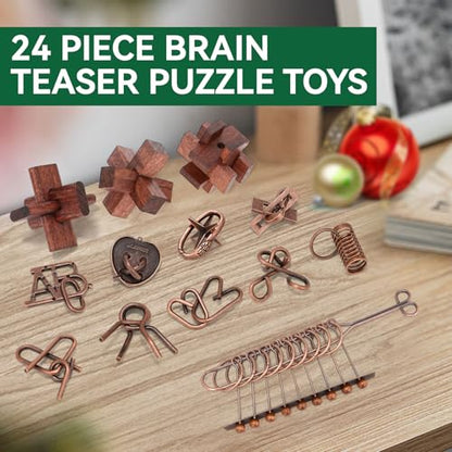 24 Pcs Brain Teaser Puzzles for Adults - Metal Puzzles 3D Puzzle Game Toys for Adults Teens - Wooden Unlock Interlocking Puzzle Adult IQ Education Smart Toys - style: Style B