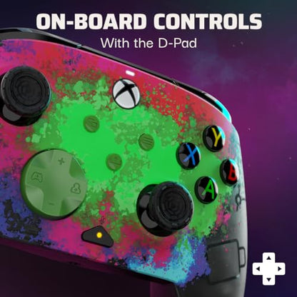 PDP Gaming REMATCH GLOW Enhanced Wired Controller: Licensed Xbox Series X|S Gamepad, Xbox One, Windows PC, Mappable Back Buttons, Audio Control, Customizable Companion App: Space Dust Glow in the Dark - color: Space Dust (Glow in the Dark), style: Control