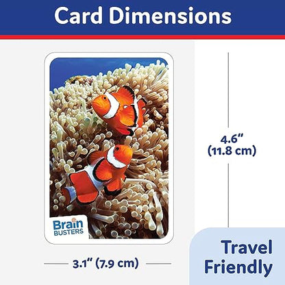 Brain Busters Card Game for Kids, Family Trivia Game Bundle with 120 Flash Cards - Learn and Play with Multiple Choice Trivia Cards About Human Body, Ocean Life, Dinosaurs and Space (Ages 6+) - style: Wildlife
