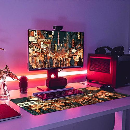 Japanese Street Gaming Mouse Pad Large,Anime Mouse Pad Gaming Mouse Mat Desk Pad,31.5 x 11.8 Desk Mat Anime Mouse Pads for Desk,Extended Keyboard Mousepad with Non-Slip Base and Stitched Edge - color: Japanese Street