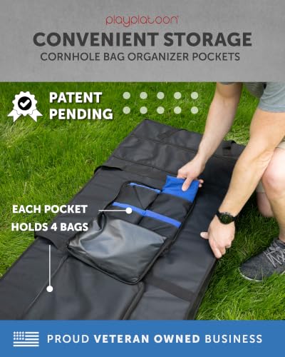 Play Platoon Cornhole Board Carrying Case with Wheels, Regulation Rolling | Bag for Two 4x2 Ft Boards, Set of 8 Bags & Accessories Storage Pocket