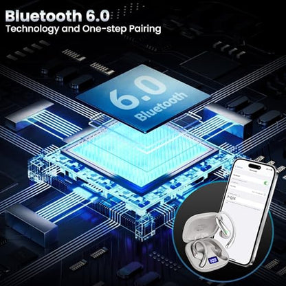 Bluetooth Headphones Wireless Earbuds Bluetooth 6.0 Headphone, Sport Bluetooth Earbuds Stereo Deep Bass Over Ear Bud with Earhooks,50Hrs Playtime, IP5 Waterproof Earphone for Gym/Running/Workout Beige - color: Beige