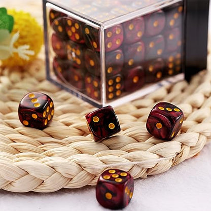 36 of Pack 12MM 6 Sided MINI Dice Set,Two Colours D6 Game Dice Set, 6 Sided Standard Dices for Yahtzee, Bunco or Teaching Math,with Portable Plastic Box(Dark Red+Black) - color: Dark Red Black Swirl