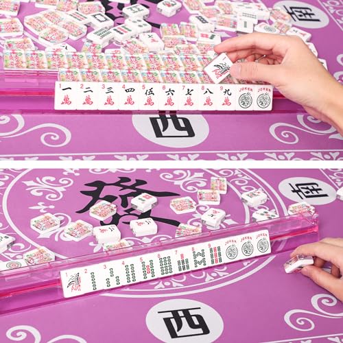 Mahjong Mat,Mahjong Table Mat with 3 Dice & Carrying Bag for Card, Board & Tile Games, Anti Slip and Noise Reduction Table Cover(Pink, 31.5 inches) - color: Pink