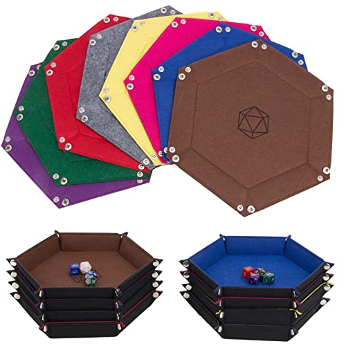 8-Pack Felt Dice Trays for DND, RPG, MTG, Folding Design (Hexagon) | Collapsible felt dice trays keep dice contained and tables protected. Great for DND, RPG, MTG, and other tabletop games. - color: Hexagon