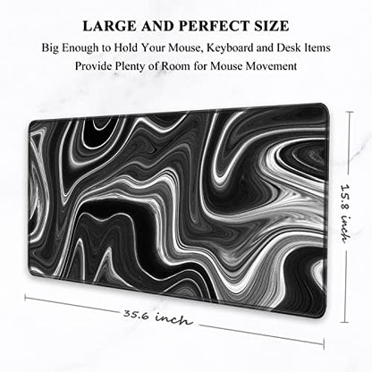 Auhoahsil Large Gaming Mouse Pad, Fluid Art Style XXL 35.4 x 15.7 in Desk Pad Stitched Non-Slip Rubber Long Computer Mousepad Thin Extended Full Size Desk Mat for Desktop Laptop Wireless Mice, Black - color: 13 Abstract Contour, size: 35.5L x 15.7W inches